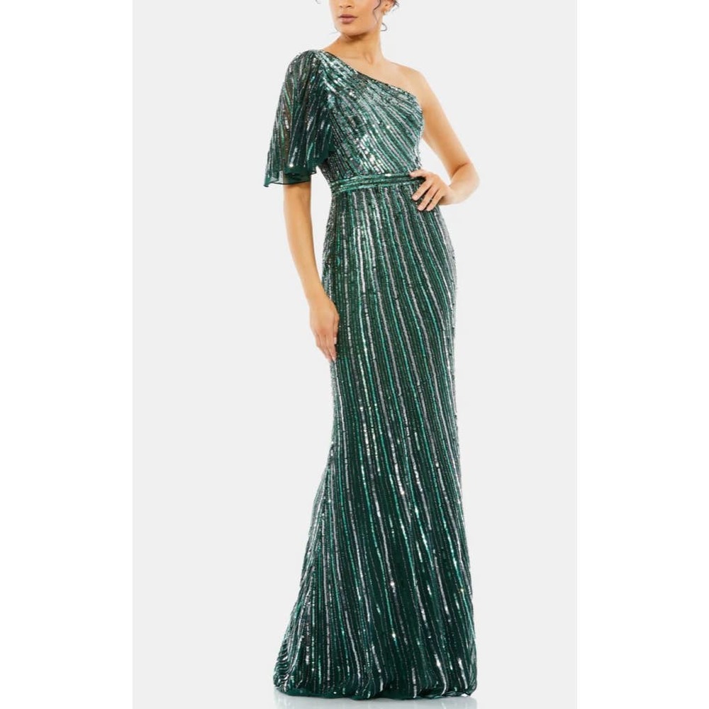 NWT Mac Duggal Two Tone Sequined One Shoulder Trumpet Gown Size 14